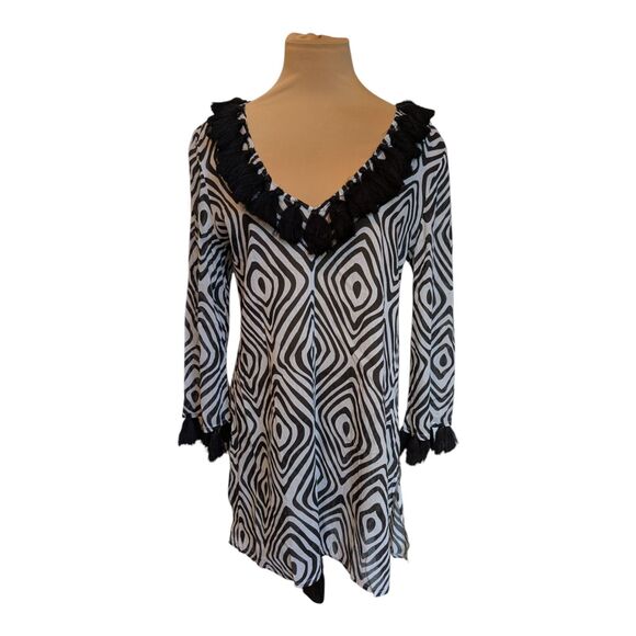 Mud Pie Tunic Top Swim Pool Beach Cover Up Fringe Geometric Size Medium Boho New - Picture 1 of 9